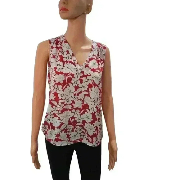 Karl Lagerfeld Red Floral Sleeveless Blouse - Women's Designer Summer Top - Picture 5 of 13
